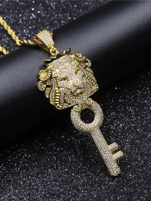 Gold with chain Copper Cubic Zirconia Key Hip Hop Pendant Necklace
