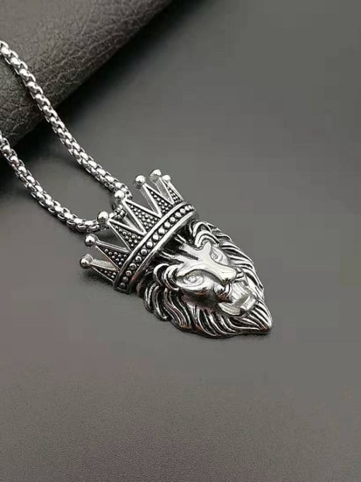 Silver Black necklace Titanium Lion Crown Hip Hop Necklace For Men