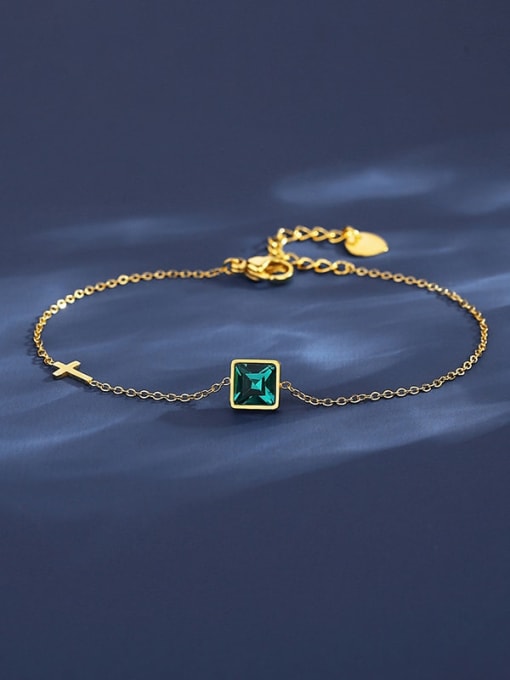 18K Gold Titanium Steel Cubic Zirconia Green Geometric Dainty Bracelet
