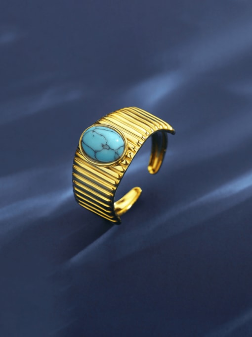 TR23042203 gold Stainless steel Turquoise Oval Vintage Band Ring