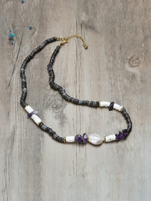 5 45cm Stainless steel Natural Stone Irregular Bohemia Beaded Necklace
