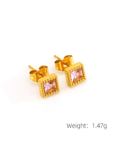 Pink Stainless steel Cubic Zirconia Geometric Trend Stud Earring
