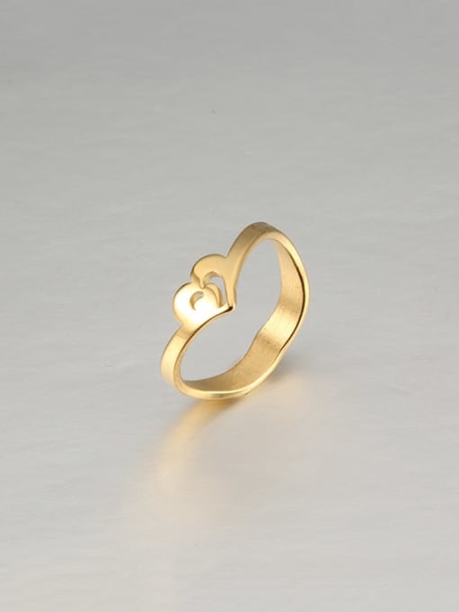 golden Titanium Steel Hollow Heart Minimalist Band Ring
