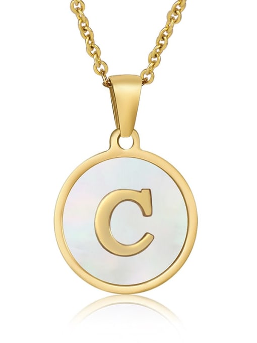 C Titanium Steel Shell Letter Minimalist Round Pendant Necklace