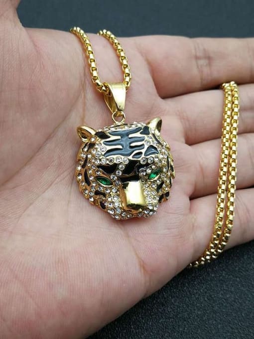 HI HOP Titanium Rhinestone Tiger Dainty Necklace For Men 3