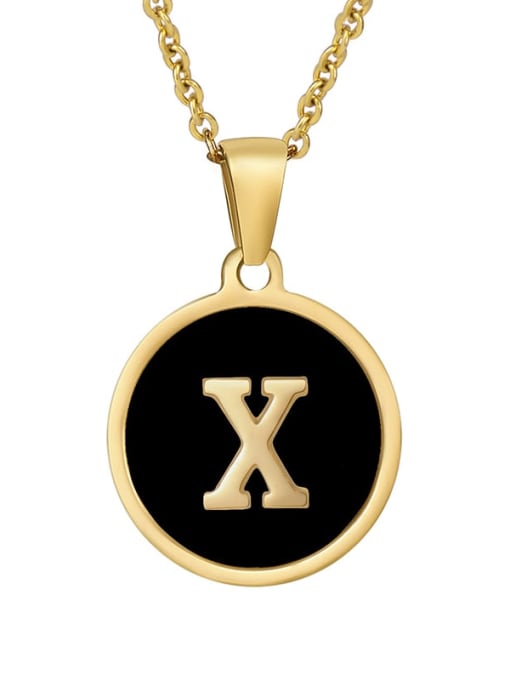 Golden x Titanium Steel Enamel Letter Minimalist  Round Pendant Necklace