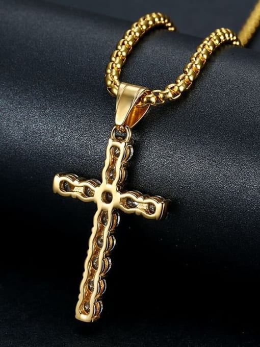 HI HOP Titanium Rhinestone Cross Classic Regligious Necklace For Men 3