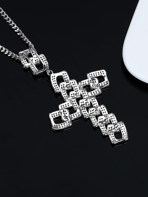 Teem Men Brass Cubic Zirconia Cross Hip Hop Regligious Necklace 1
