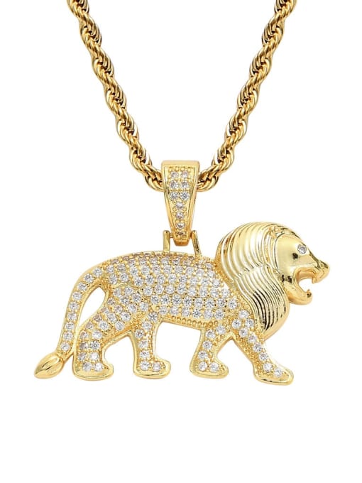 Gold+ stainless steel twist chain Brass Cubic Zirconia Lion Hip Hop Necklace