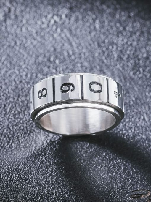 WOLF Titanium Steel Number Minimalist Band Ring 1