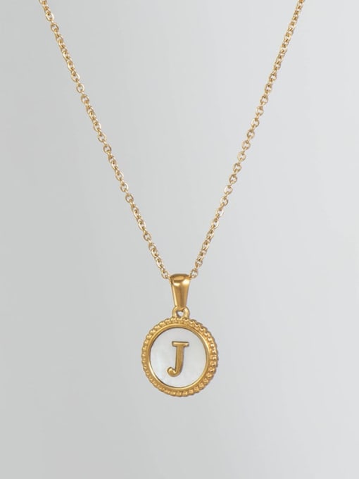 Golden J Titanium Steel Shell Letter Minimalist Round Pendant Necklace
