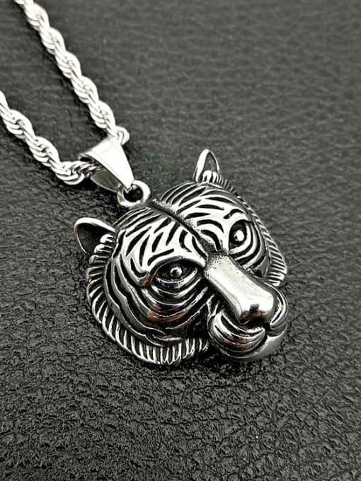 Silver Necklace Titanium Tiger Hip Hop Necklace For Men