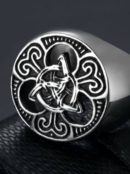 Retro Black Titanium Viking Thor  Round Vintage Band Ring