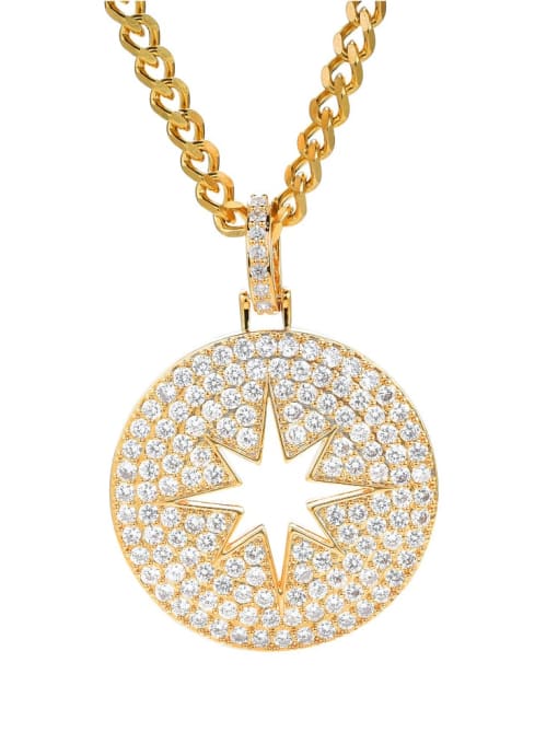 Real gold CUBAN CHAIN Brass Cubic Zirconia Star Hip Hop Necklace
