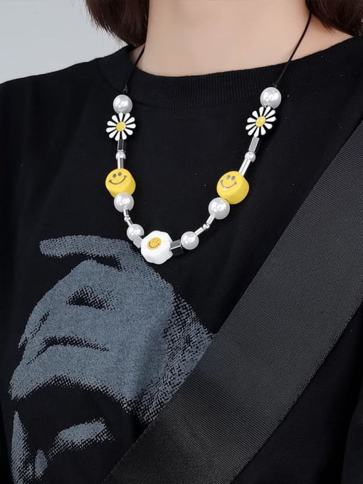 WOLF Alloy Geometric Hip Hop Sun Flower Smiley  Necklace 1
