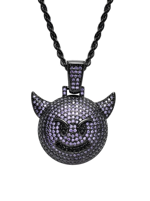 Purple +stainless steel twist chain Brass Cubic Zirconia Little devil Hip Hop Necklace