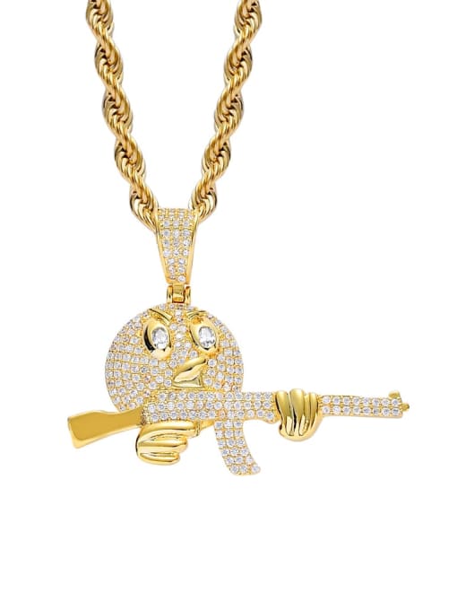 MAHA Brass Cubic Zirconia Cartoon emoji holding gun Hip Hop Necklace 1