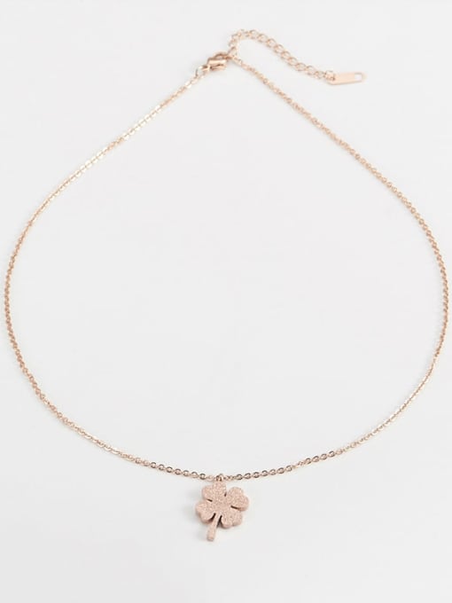 Lucky grass rose gold Titanium Round Minimalist  letter pendant necklace