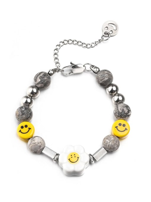 Steel color bracelet (18.5+5cm) Titanium Steel  Geometric Hip Hop Sun Flower Smiley Necklace
