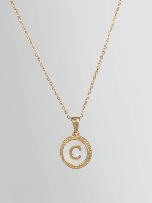 Golden C Titanium Steel Shell Letter Minimalist Round Pendant Necklace