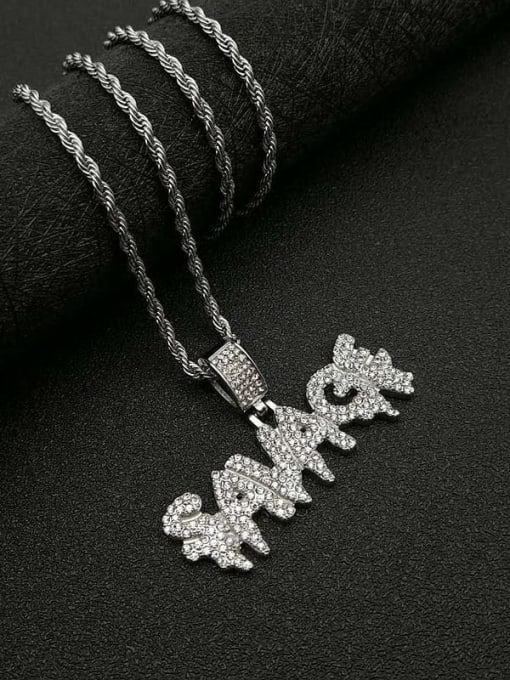 Silver Necklace Titanium letter  Rhinestone Irregular Initials Necklace For Men