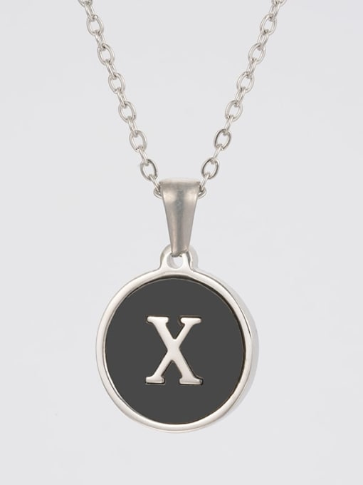 Steel Black x Stainless steel Acrylic Letter Minimalist Round Pendant Necklace
