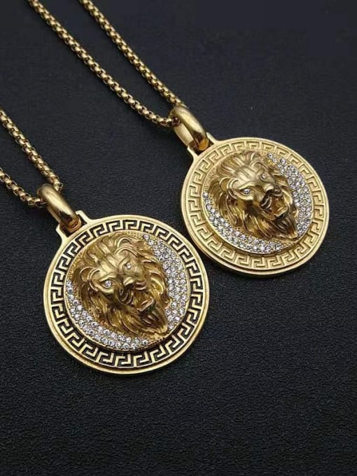HI HOP Titanium Steel Rhinestone Lion Vintage Necklace For Men 0