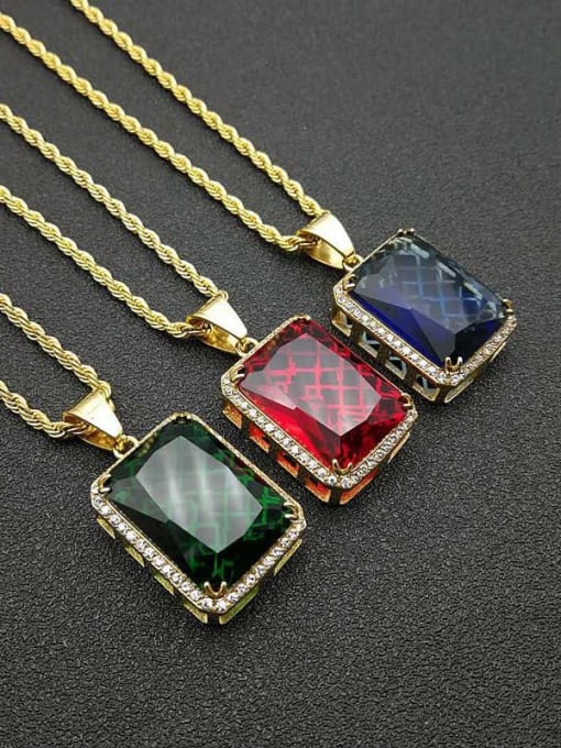 HI HOP Titanium Vintage Geometric  Glass stone  Necklace For Men