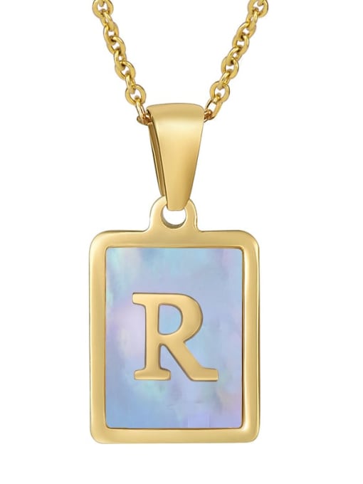 Gold R (including chain) Titanium Steel Shell Geometric Letter Minimalist Necklace
