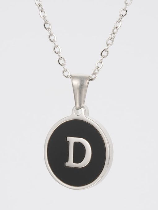 Steel Black D Stainless steel Acrylic Letter Minimalist Round Pendant Necklace