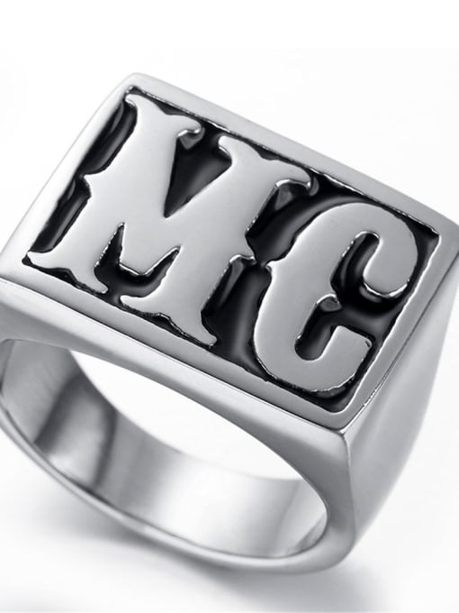 MC hard color rendering Stainless steel Letter  Rectangle Vintage Band Ring