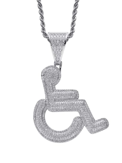 MAHA Brass Cubic Zirconia Wheelchair disabled Hip Hop Necklace 1
