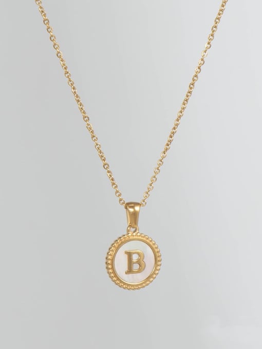 Golden B Titanium Steel Shell Letter Minimalist Round Pendant Necklace