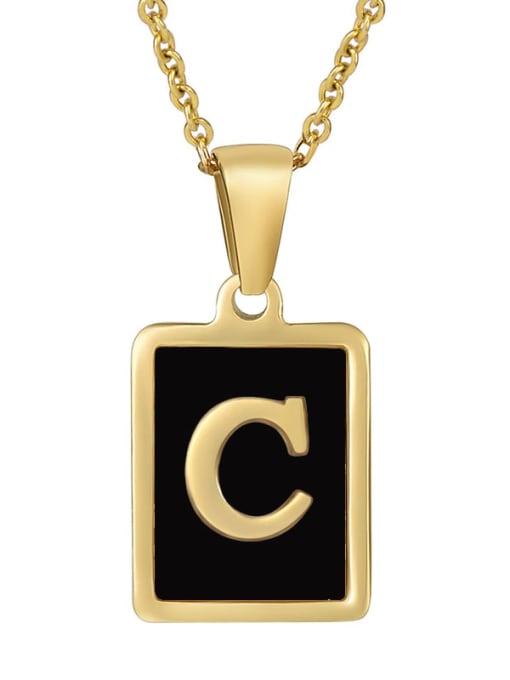 C Stainless steel Enamel Letter Minimalist Square Pendant Necklace
