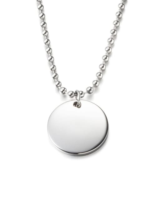 Steel color (chain length 51cm) Titanium Steel Glossy Round Pendant Necklace