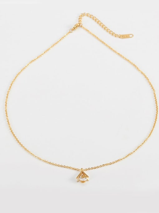 golden Titanium Cubic Zirconia Triangle Pendant Necklace