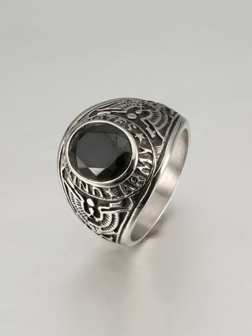 Black zircon Titanium Vintage  Glass stone Mens Ring