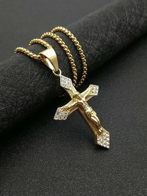 HI HOP Titanium Cross Rhinestone Hip Hop Pendant Necklace For Men 2