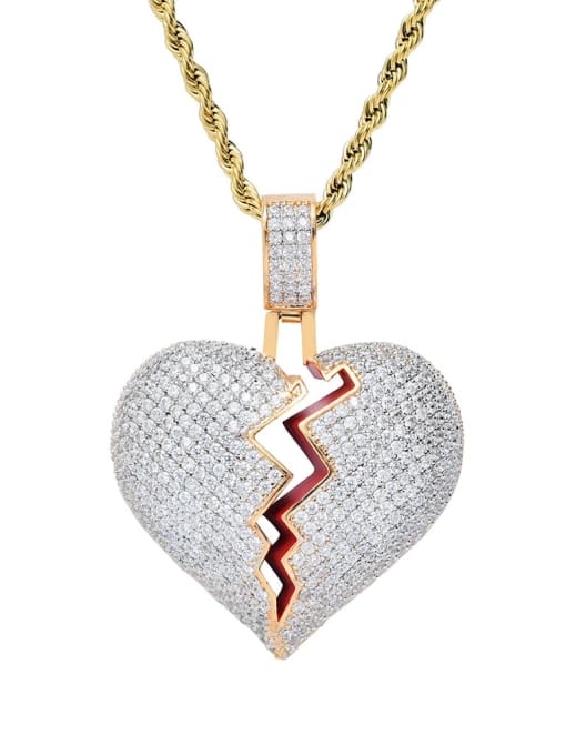 Two color +stainless steel chain Brass Cubic Zirconia Heart Dainty Necklace