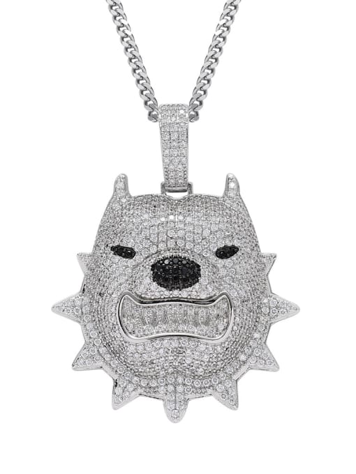 steel color+ CUBAN CHAIN Brass Cubic Zirconia Dog Hip Hop Necklace