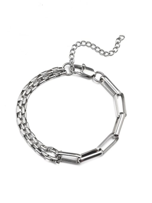 Steel color Bracelet (18cm +5cm) Titanium Steel Geometric Hip Hop Link Bracelet