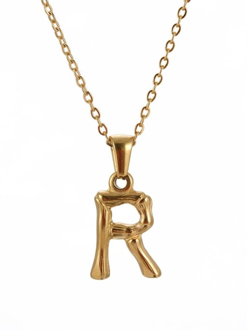 R Titanium Steel  Minimalist Letter Pendant Necklace