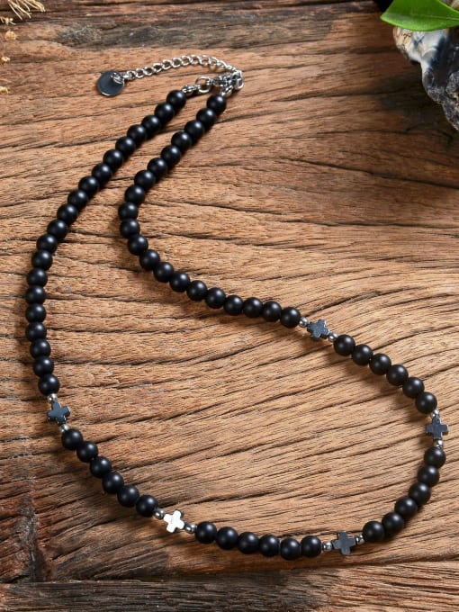 JZ Men's bead Stainless steel Natural Stone Geometric Bohemia Beaded Necklace