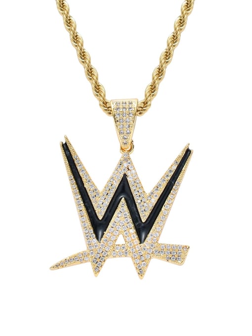 Gold+stainless steel twist chain Brass Cubic Zirconia Enamel Letter Hip Hop Necklace