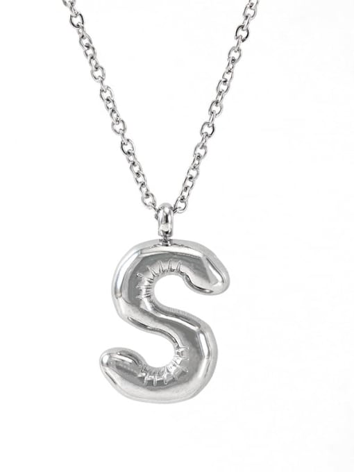 Steel color S Stainless steel Letter Hip Hop Necklace