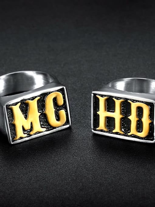 Mr.High Stainless steel Letter  Rectangle Vintage Band Ring 1