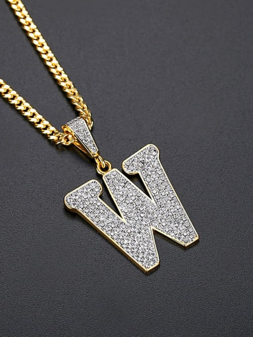 Teem Men Brass Cubic Zirconia Letter Hip Hop Initials Necklace 0