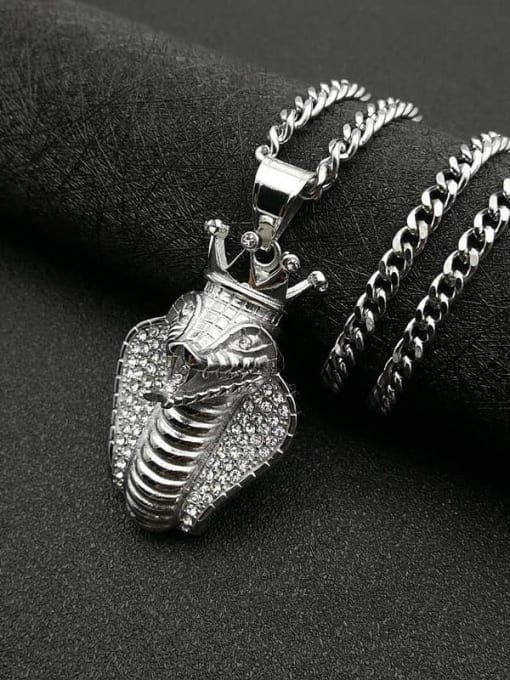 Silver Necklace Titanium Rhinestone Snake Hip Hop Necklace For Men