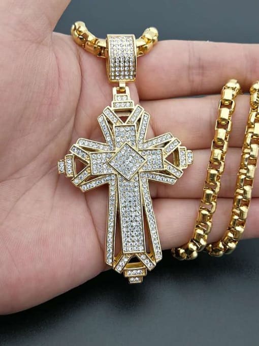 HI HOP Titanium Rhinestone Cross Hip Hop Regligious Necklace For Men 3