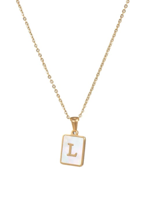 Square Gold White L Titanium Steel Shell  Minimalist Square Letter  Pendant Necklace